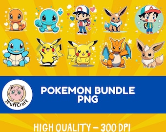 Pokémon PNG, Pacote Pokémon, Camiseta Pokémon, Adesivos Pokémon, Clipart Pokémon, Pokémon Inicial, Desenhos para Sublimação, Download Instantâneo