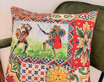 Italian Designer Throw Pillow Cover 17x17 Inch (43x43 cm), Pop of Color Pillow Case in Green, Red and Yellow