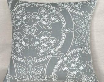 Neutral Gray and White Luxury Pillow Cover with Embroidery Pattern, Decorative Textured Cushion for Sofa or Bed