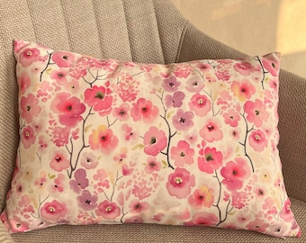 Funda de cojín lumbar de terciopelo rosa con estampado floral, cojín decorativo de primavera para Coach, 30 x 45 cm (12 x 18 pulgadas)