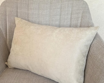 Taupe Velvet Neutral Throw Pillow Cover, Tan Soft Lumbar Pillow for Chair and Sofa