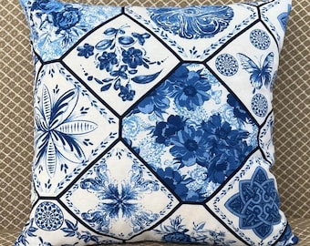 Blue and White Mediterranean Pillow cover 18×18 іnch (45×45 cm), Spanish Decorative Pillow for Sofa or Bed