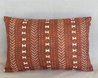 Funda de cojín lumbar color naranja quemado para el hogar, el coche y los viajes; funda de cojín africana color óxido; cojín étnico para sofá