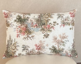 Cream and Brown Toile Pillow Cover, Country French Velvet Lumbar Cushion for Couch or Sofa