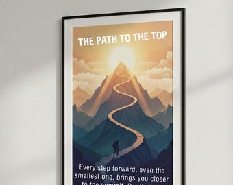 Digitale download motiverende poster | Mountain Succes Quote afdrukbare kunst | Cadeau kantoordecoratie