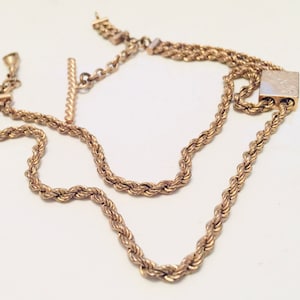 Victorian Goldfilled Watch Chain Good Fill Double Strand TBar, Large Slide, Swivel, 4 Chains, 13 in