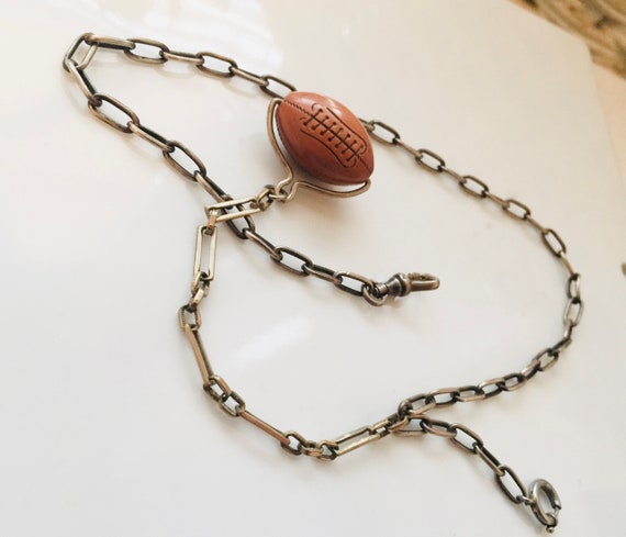 Pocket Watch Chain Spinner Football Fob Base Meta… - image 2