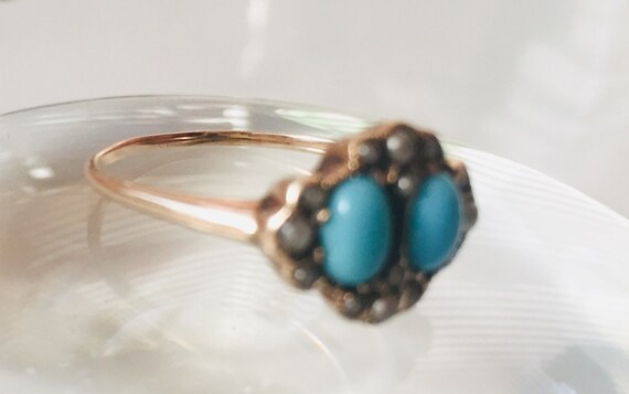 Victorian 10K Gold Turquoise 12 Seed Pearls Ring … - image 6