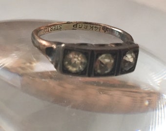 Art Deco Rolled Gold and Silver Paste Diamonds Ring Hallmarks Sz 4 3/4