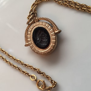 Victorian Goldfilled Chain Watch Fob Onyx Carnelian Glass Intaglio Portrait Mars Warrior Hallmarks 24 in long, 13 1/4 in drop