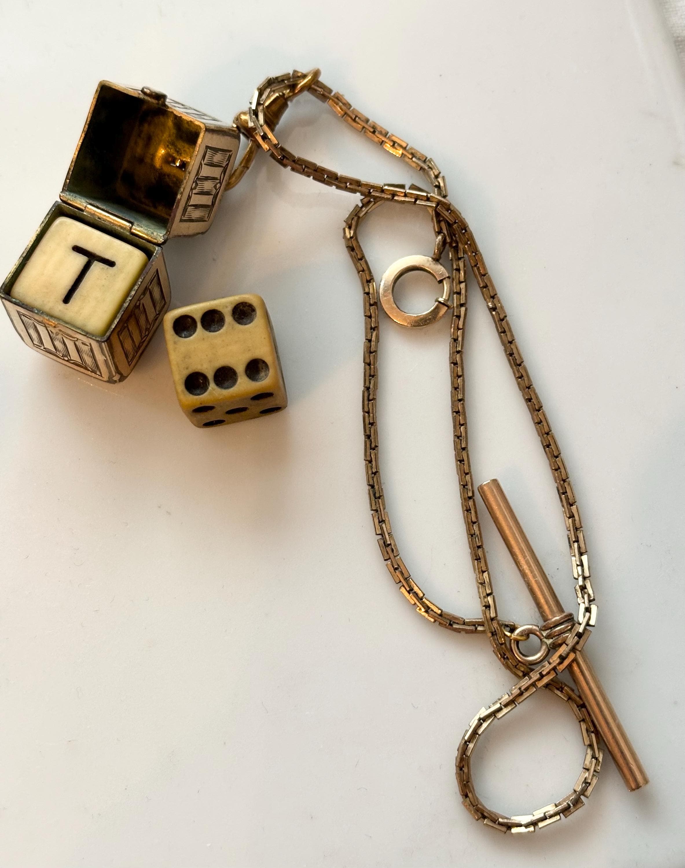 Art Deco Watch Chain Gold Fill Goldfilled Fob, Game Bone Art Deco Watch Chain Gold Fill Goldfilled Fob, Game Bone
