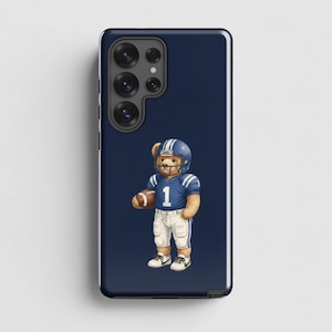 Étui pour téléphone Samsung avec ours en peluche football, protection double couche, compatible avec la charge sans fil