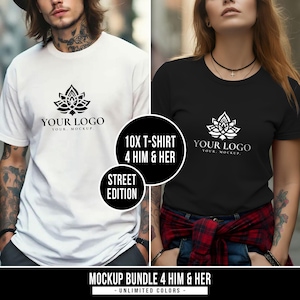 T-Shirt Mockup Bundle Men & Women Streetwear | 10 Mockups | PSD, JPG | Color Change