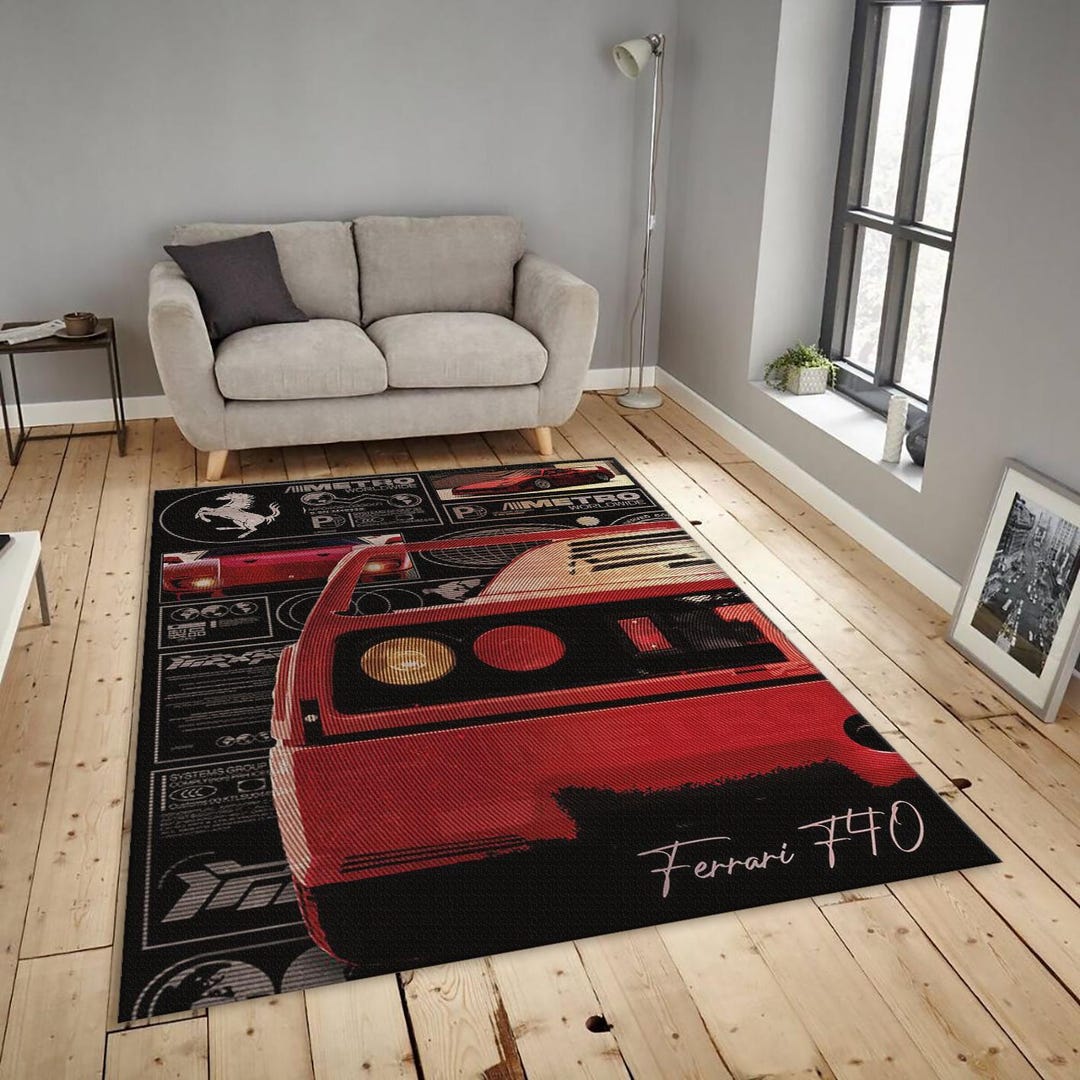 Ferrari F40 Rug, Retro Supercar Decor | 80s Vintage Car Carpet | Man ...
