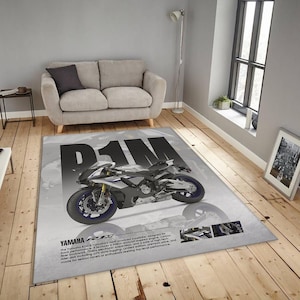 Moquette aspect fibre de carbone, moto de course Yamaha | Tapis de sol Man Cave | Décoration de garage, carpette