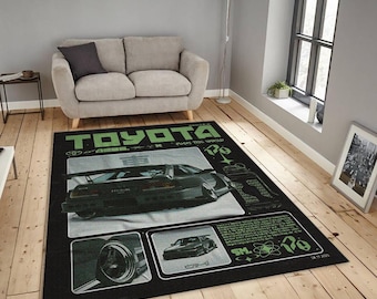 Toyota AE86 Rug, Acid Green JDM Poster | Hachiroku Drift Car | Car Guy Gift, Non-Slip