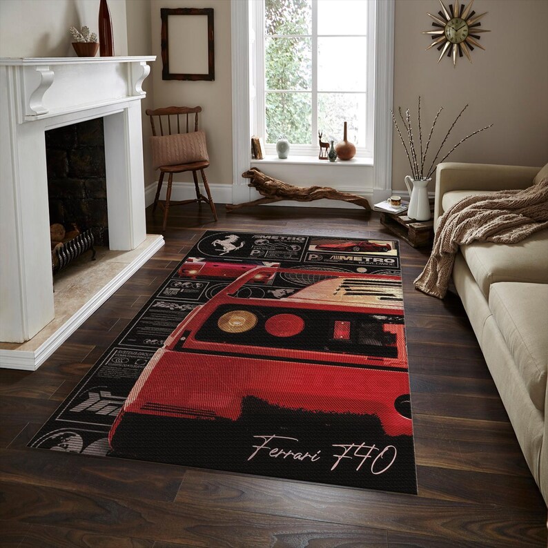 Ferrari F40 Rug, Retro Supercar Decor | 80s Vintage Car Carpet | Man ...