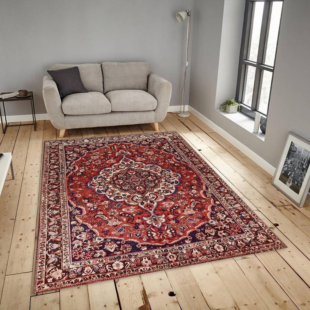 Traditional Persian Style Rug, Red Medallion | Vintage Oriental Decor ...