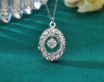 Oval Moissanite Necklace,14K Sterling Silver, Moissanite Solitaire Necklace Bridesmaid, Minimalist Hand-woven Necklace Geometric Necklace