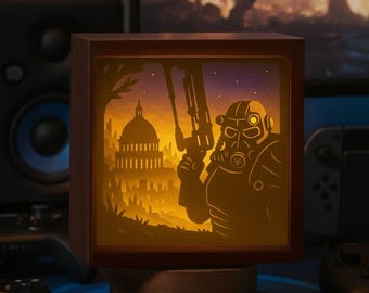 Post Apocalyptic Power Armor Shadow Box Lamp, Gamer Room Decor Light