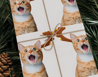 Funny Christmas Cat Wrapping Paper with Reindeer ears