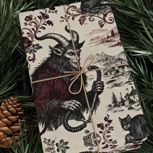 Krampus Wrapping Paper | Dark Holiday Folklore | Alternative Xmas Spooky image 1