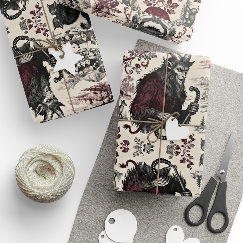 Krampus Wrapping Paper | Dark Holiday Folklore | Alternative Xmas Spooky image 5