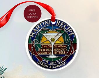 Stained Glass Style Martini Recipe Ornament, Metal Cocktail Lover Gift