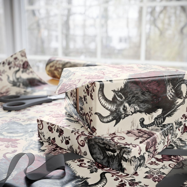 Krampus Wrapping Paper | Dark Holiday Folklore | Alternative Xmas Spooky image 3