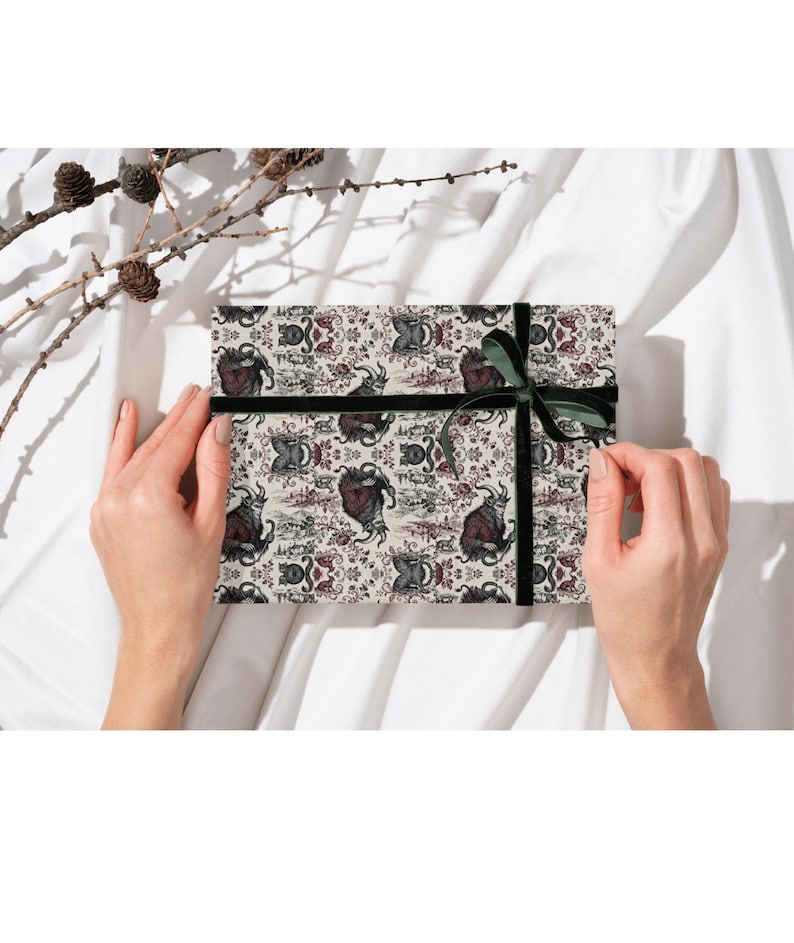 Krampus Wrapping Paper | Dark Holiday Folklore | Alternative Xmas Spooky image 4