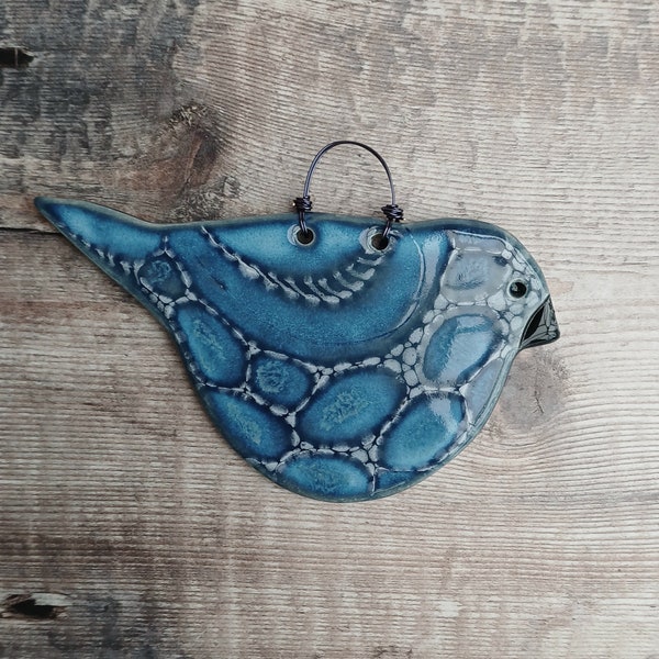 Bird wall decoration hanging tile . Handmade stoneware pottery wall hanging