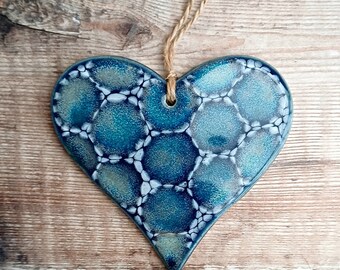 Heart ceramic hanger. Pottery wall hanging.