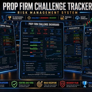 Automated Prop Firm Challenge Tracker | Google Sheets & PDF Drawdown Risk Journal for Traders