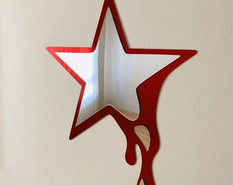 Dripping Red Star Mirror, Y2K Dopamine Decor, Bleeding Acrylic Wall Art, Funky Maximalist Gothic Mirror, Handmade Room Decor
