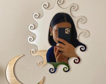 Wavy Sunburst Swirl Decorative Wall Mirror - Aesthetic Modern Acrylic Art Mirror - Boho Home Decor Aesthetic Mirror | Statement Mirror