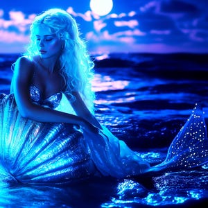 Sereia bioluminescente em concha