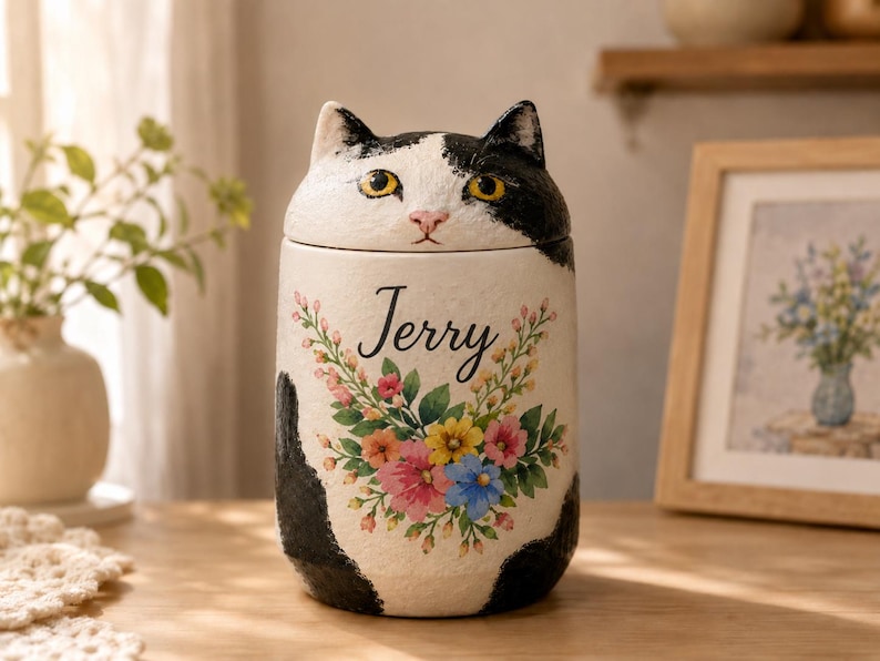 Custom Cat Urn – Handmade Cat Memorial Ashes, Bespoke Hand Painted from Photo, Pet Loss Keepsake image 8