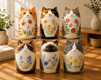 Custom Hand-Painted Cat Urn – Personalized Pet Memorial Keepsake Ashes, Gift for Her