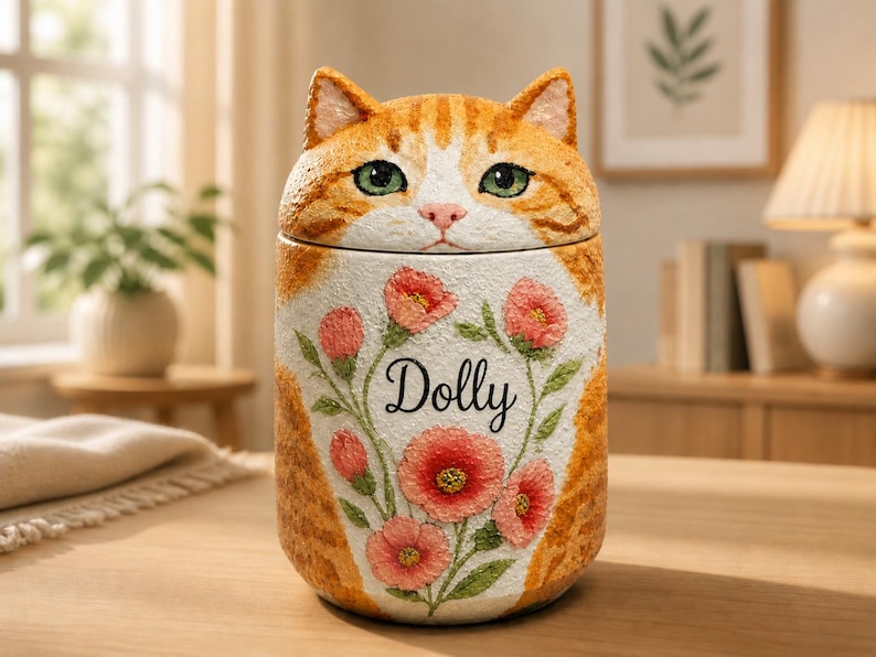 Custom Cat Urn – Handmade Cat Memorial Ashes, Bespoke Hand Painted from Photo, Pet Loss Keepsake image 4