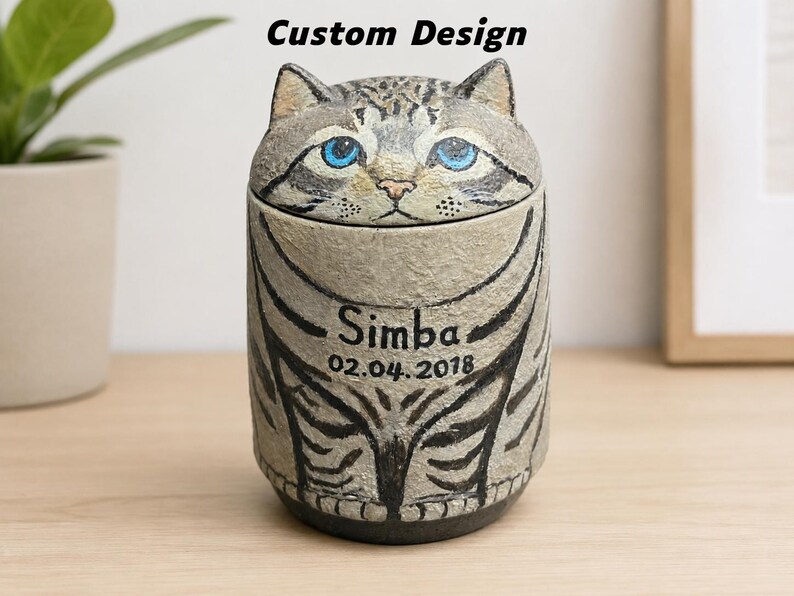 Custom Cat Urn – Handmade Cat Memorial Ashes, Bespoke Hand Painted from Photo, Pet Loss Keepsake custom design