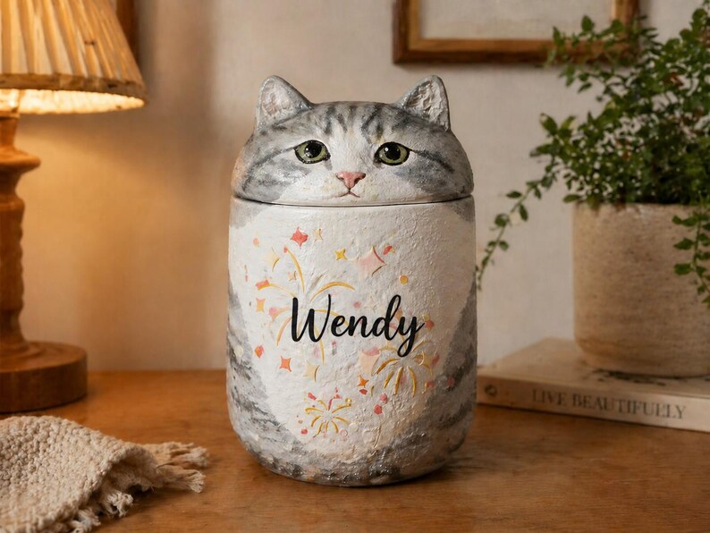 Custom Cat Urn – Handmade Cat Memorial Ashes, Bespoke Hand Painted from Photo, Pet Loss Keepsake image 9