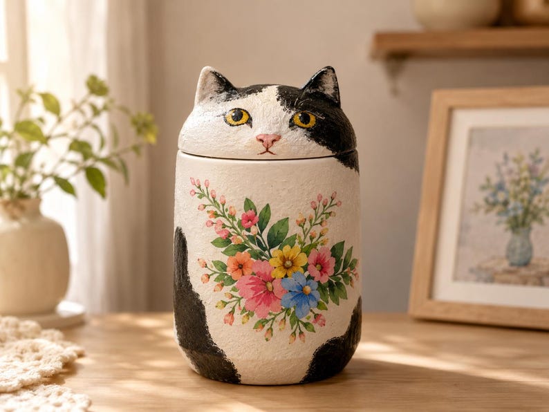 Custom Cat Urn – Handmade Cat Memorial Ashes, Bespoke Hand Painted from Photo, Pet Loss Keepsake image 19