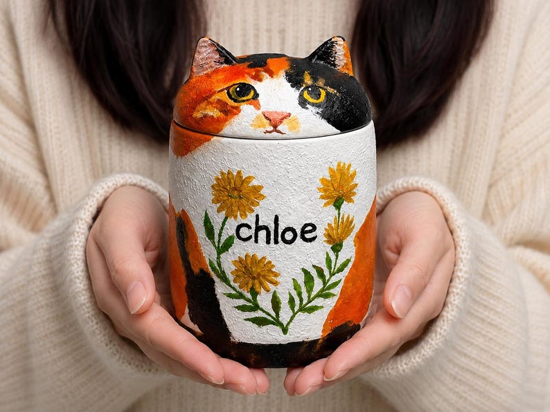 Custom Cat Urn – Handmade Cat Memorial Ashes, Bespoke Hand Painted from Photo, Pet Loss Keepsake image 14