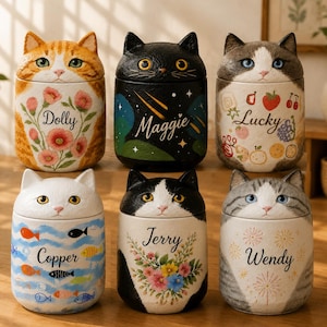 Custom Cat Urn – Handmade Cat Memorial Ashes, Bespoke Hand Painted from Photo, Pet Loss Keepsake Design/with Name