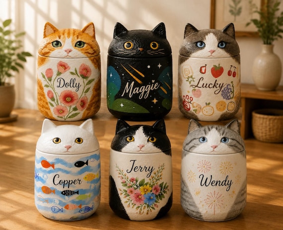 Custom Cat Urn – Handmade Cat Memorial Ashes, Bespoke Hand Painted from Photo, Pet Loss Keepsake