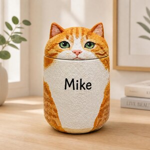 Custom Cat Urn – Handmade Cat Memorial Ashes, Bespoke Hand Painted from Photo, Pet Loss Keepsake No Design/Only Name