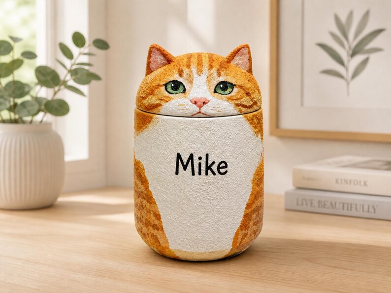 Custom Cat Urn – Handmade Cat Memorial Ashes, Bespoke Hand Painted from Photo, Pet Loss Keepsake No Design/Only Name