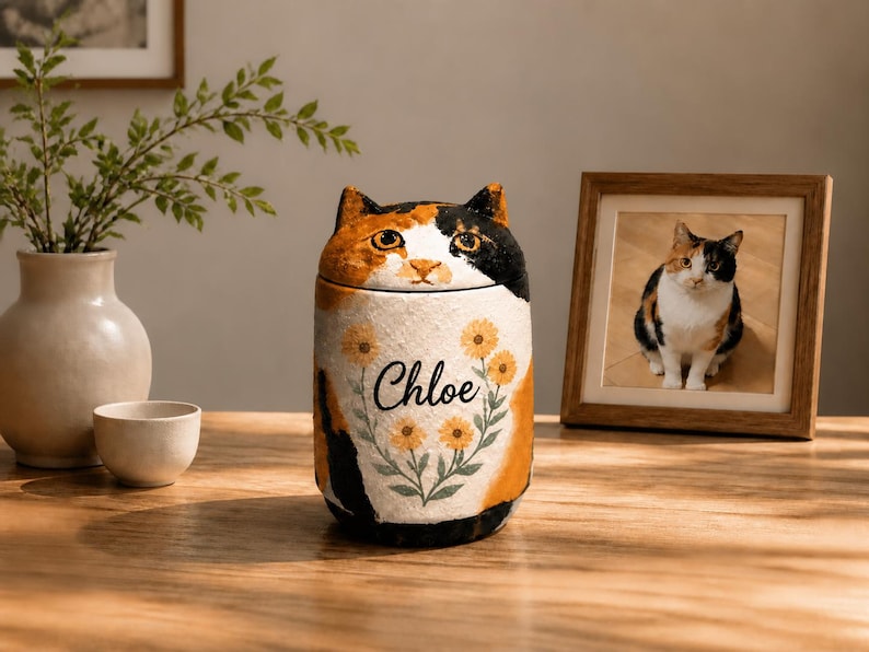 Custom Cat Urn – Handmade Cat Memorial Ashes, Bespoke Hand Painted from Photo, Pet Loss Keepsake image 13