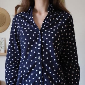 Together Blue & White Polka Dot Retro Blouse Size M