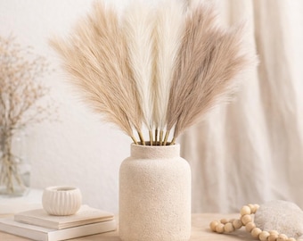 ボヘミアン風パンパスグラス6本セット、ベージュの造花、ウェディングセンターピース、ニュートラルなホームデコレーション
